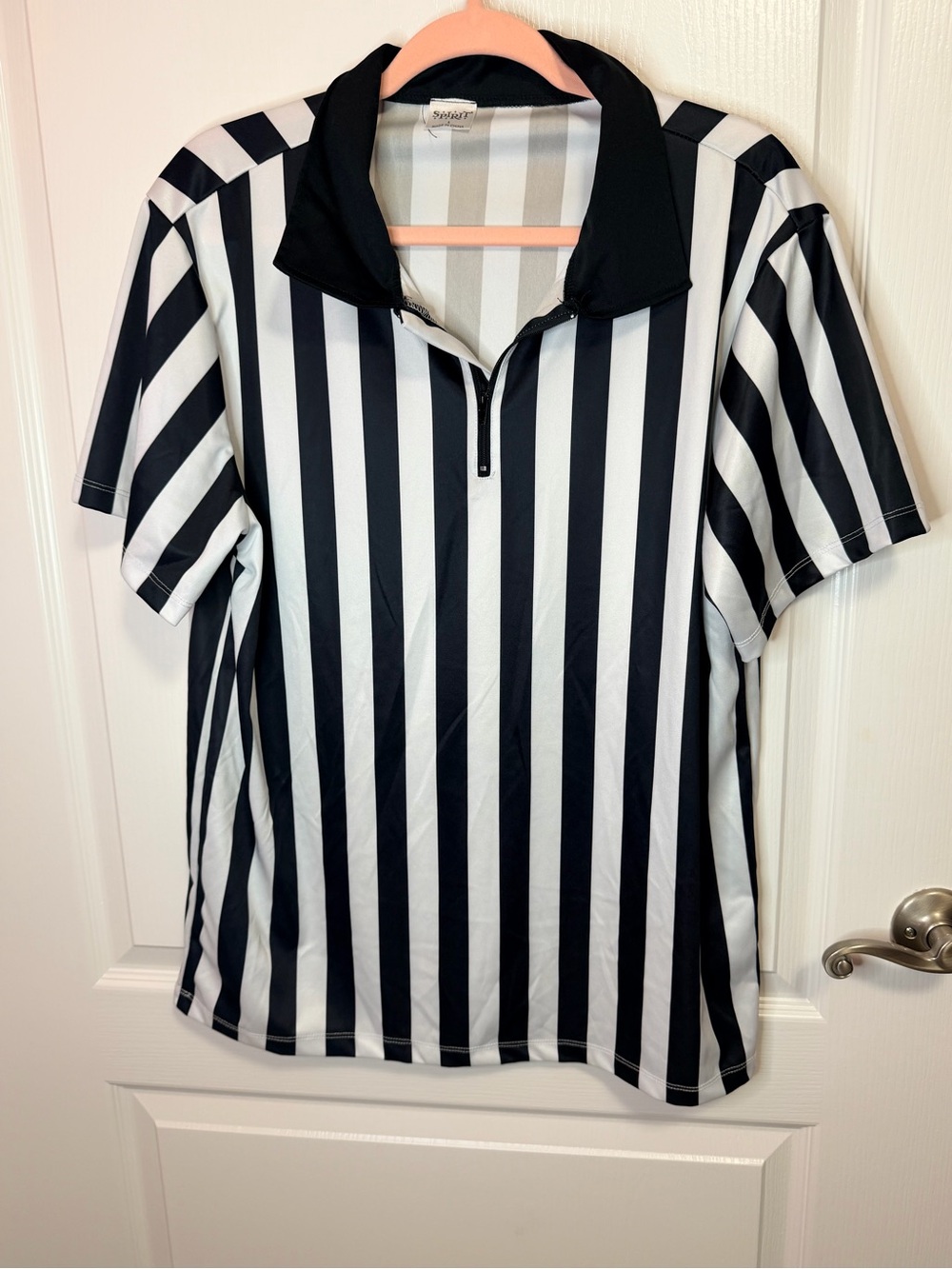 Halloween Spirit Black & White Striped Referee Polo